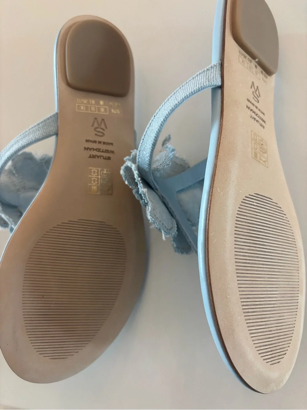 Stuart Weitzman Light Blue Floral Denim Thong Sandals NWT